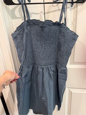 SHEIN Blue Smocked Tie-Strap Jumpsuit
